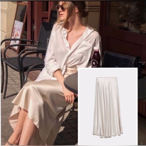 ZARA NEW SATIN EFFECT MIDI SKIRT - Picture 4 of 16